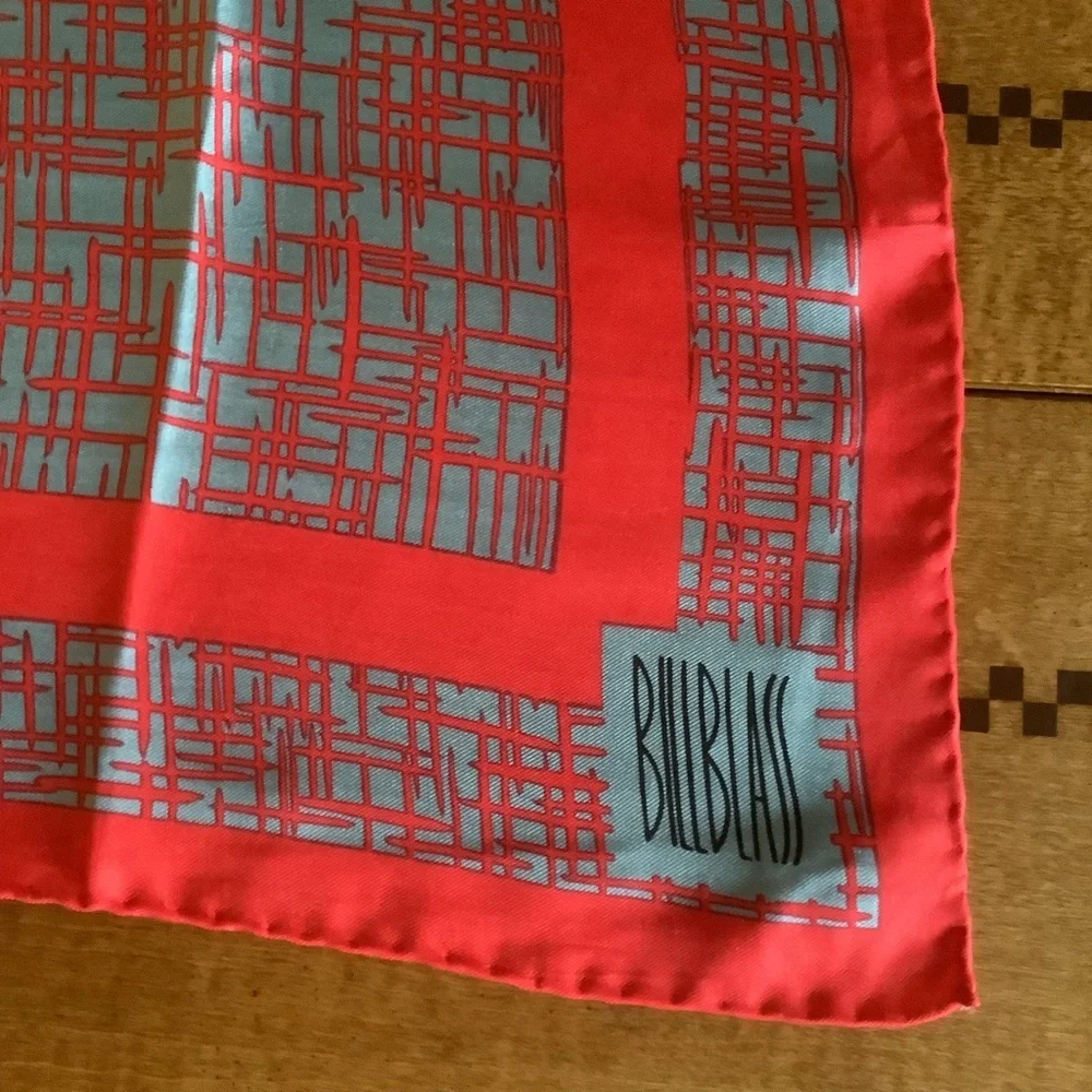 Bill Blass Vibrant Red and Gray Square Scarf